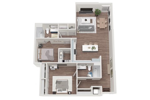 Floor plan for 2 beds, 2 baths, 1256 sqft